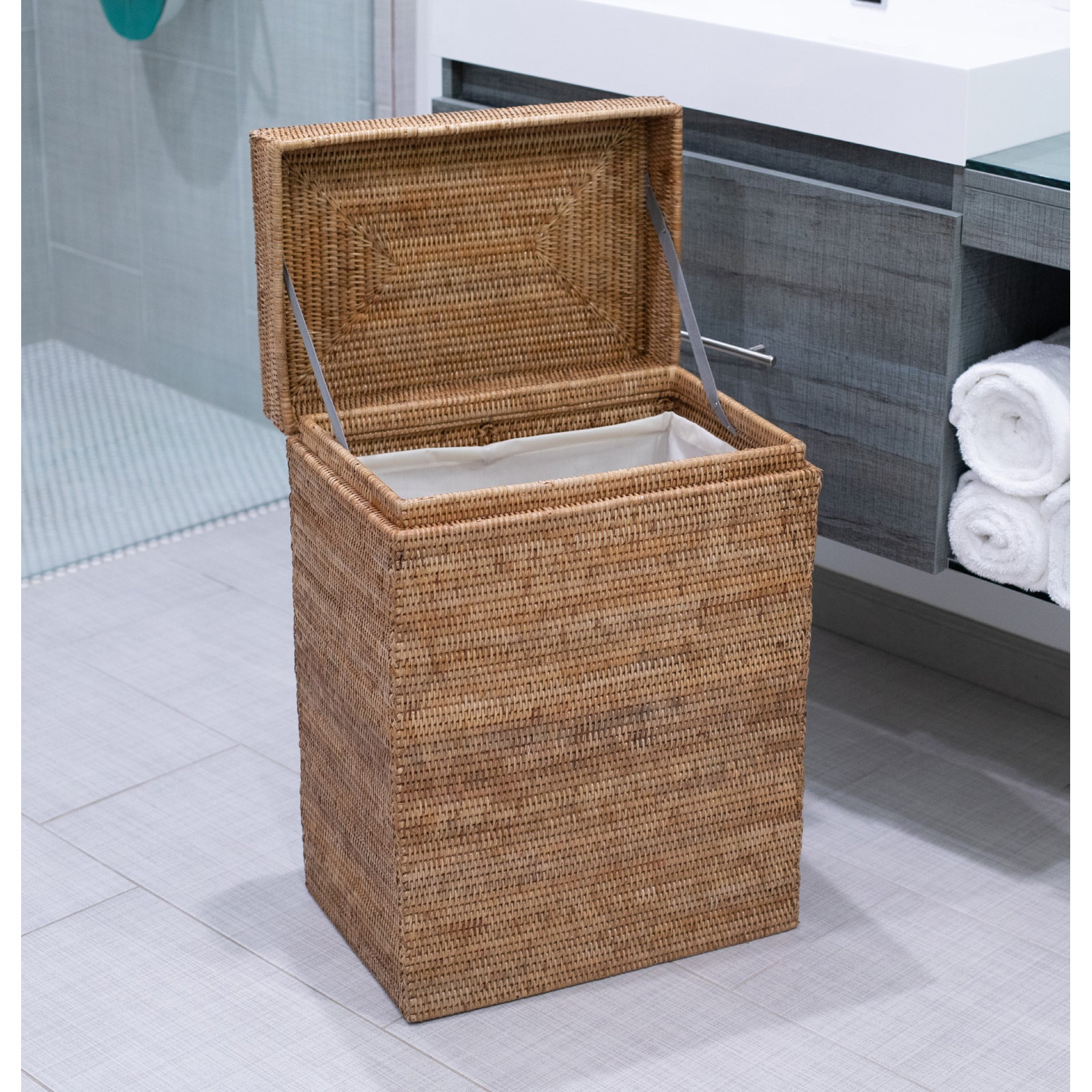Laundry Hamper with Hinged Lid, Brown