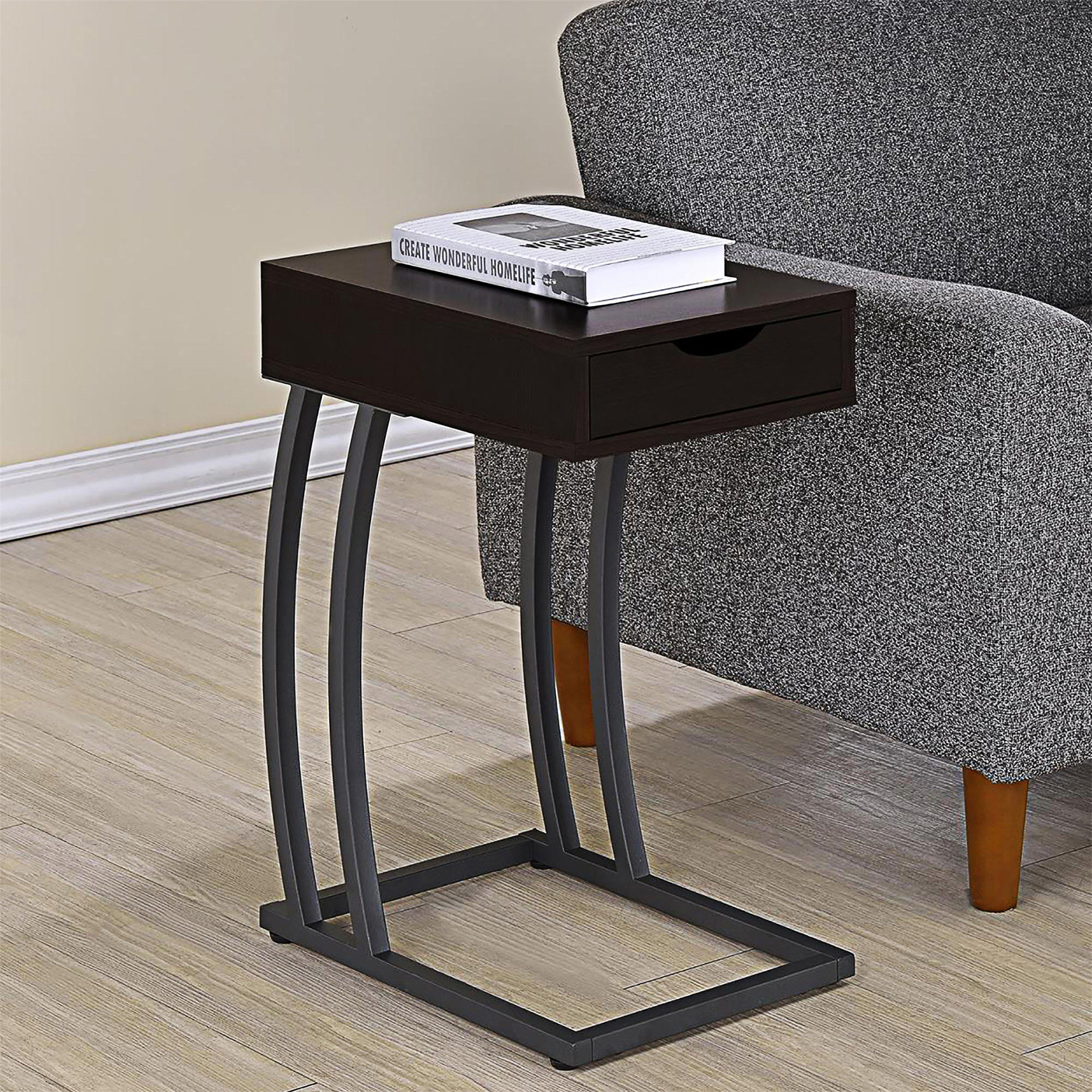 17 Stories Cappuccino And Gunmetal Hi-Tech Accent Table | Wayfair
