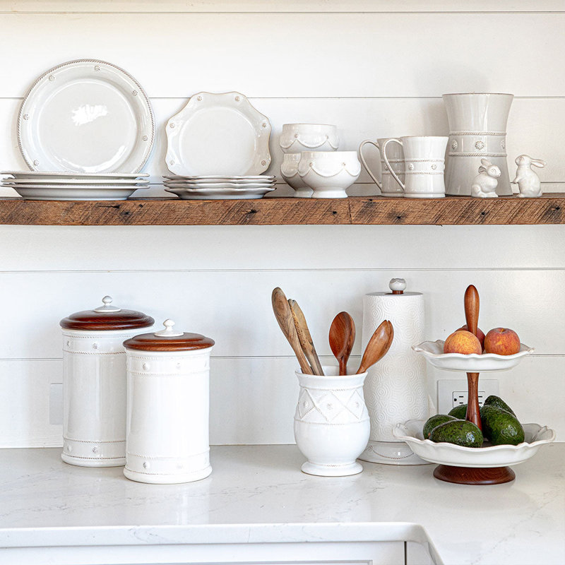 Whitewash Ceramic Embossed Utensil Holder with French Detailing