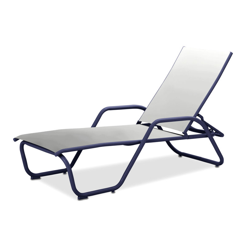 Outdoor Rust-Resistant Metal Chaise Lounge, White 6D Sunbrella®, Textured Desert