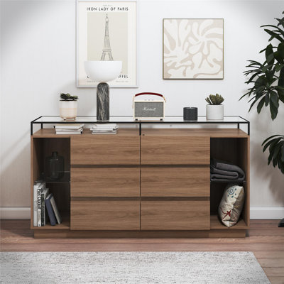 Devon 6-Drawer Dresser with LED Lights and Glass Top