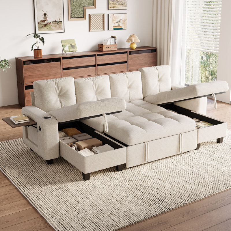  Canapé modulaire capitonné modulaire en U capitonné avec canapé-lit, chaise de rangement et table d'appoint Benett 108,6 po Benett