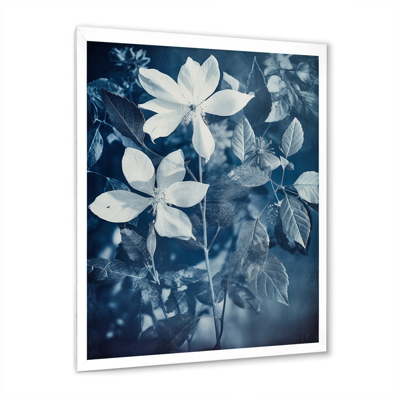 Fleurs sauvages rétro en bleu délavé I - impression, H 32 po x l 16 po x P 1 po, Cadre simple blanc