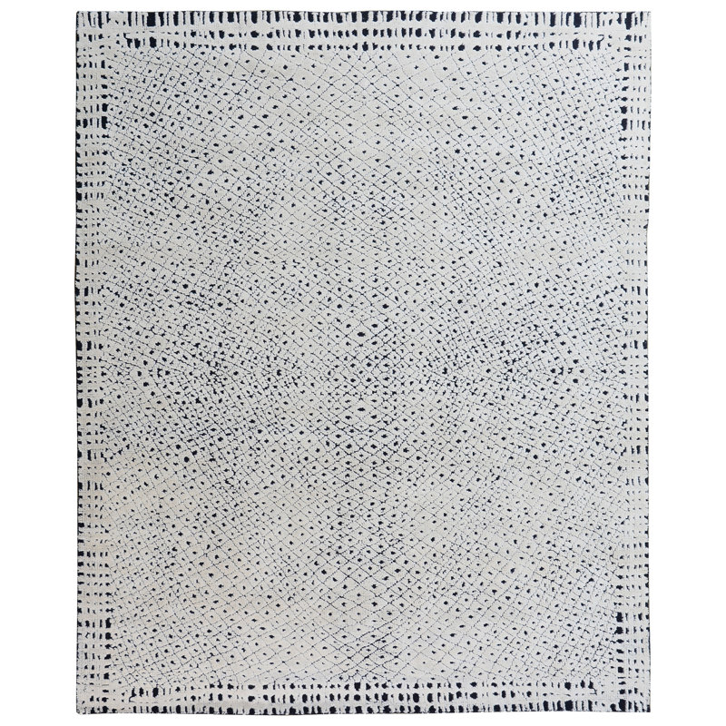 Tapis gris en laine noué à la main, Rectangle 9 pi x 12 pi