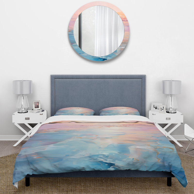 Coucher de soleil rose pastel - ensemble de housse de couette côtier - polyester en microfibre