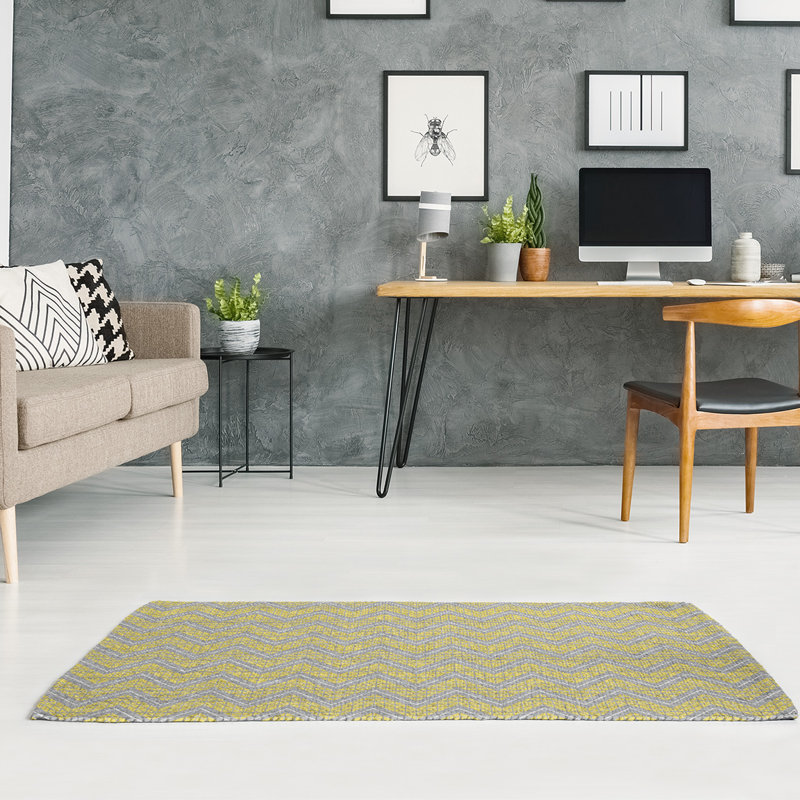 Tapis gris/vert olive à droite tracée à la main, Rectangle 9 pi x 12 pi