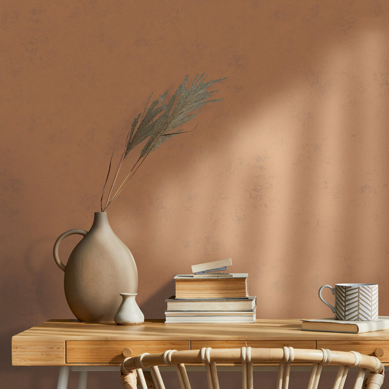 Terra Collection Plaster Effect Wallpaper Roll, Orange