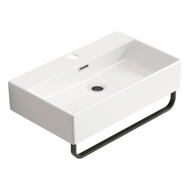 Ahart 24" Wall-Mounted Vessel Bathroom Sink with Towel Rack & Faucet Hole