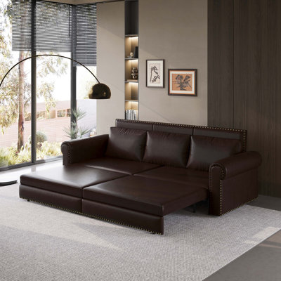 3-in-1 Convertible Sofa Bed with Nailhead Trim and Rolled Arms