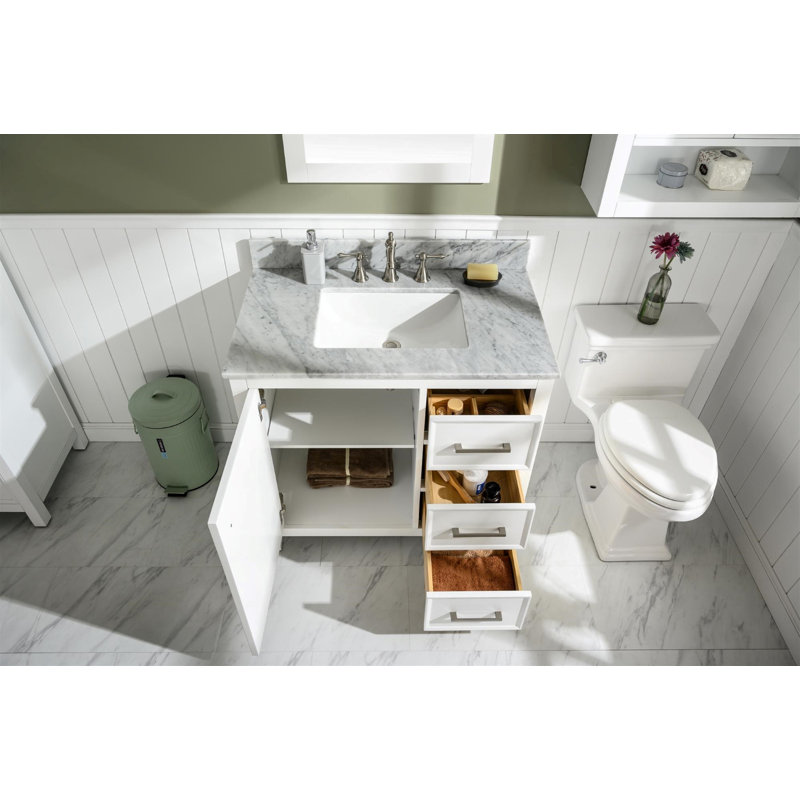 36'' Single Bathroom Vanity with Marble Top, White