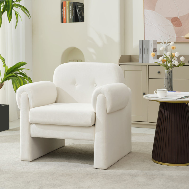 33.7" Upholstered Accent Armchair with Unique Arms, Beige Polyester