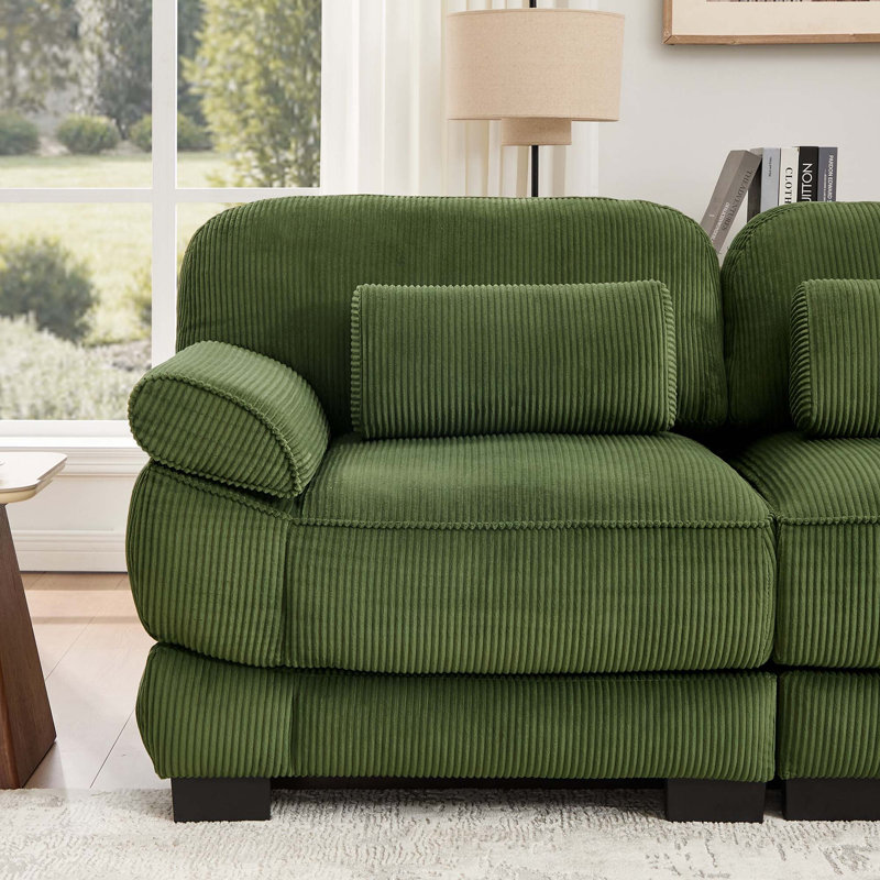 Canapé d'angle modulaire Cloud Couch avec accoudoirs amovibles, Velours côtelé vert, H 37 po x l 132,3 po x P 63,4 po