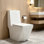 Toilette allongée une pièce Yingze, hauteur de chaise ADA 17 po, chasse double 1,1 / 1,6 GPF, siège à fermeture douce, toilette à jupe en céramique sans couture, blanc