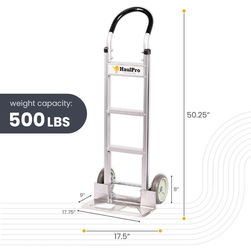 Chariot à main 2 roues Haulpro avec chariot à roulettes de capacité de 500 lb, plaque de nez 17,75 po x 9 po