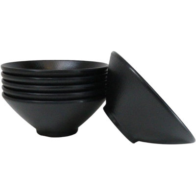 Pack Of 6 Black Silk Melamine Ramen Pho Soup Salad Pasta Large Bowls 32Oz