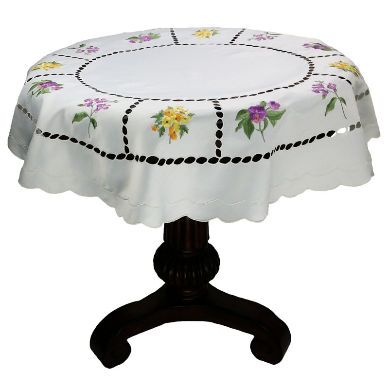 Bouquet Embroidered Cutwork Round Table Topper