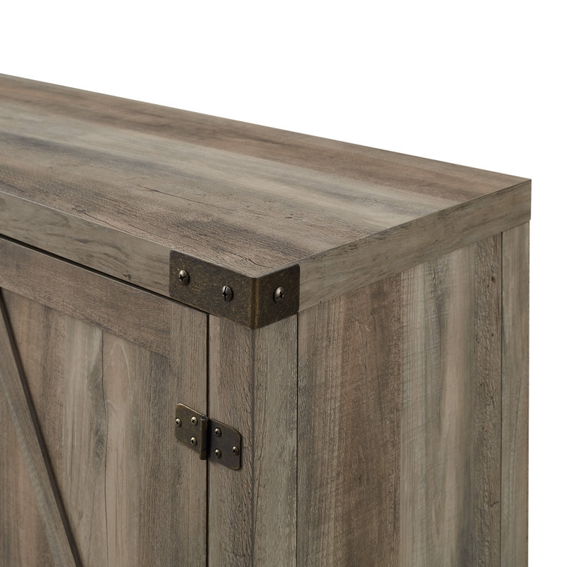 Modern Farmhouse Barn Door 3-Shelf TV Stand For Tvs Up To 65”, Gray Wash, 25"H x 58.75"L x 15.5"W
