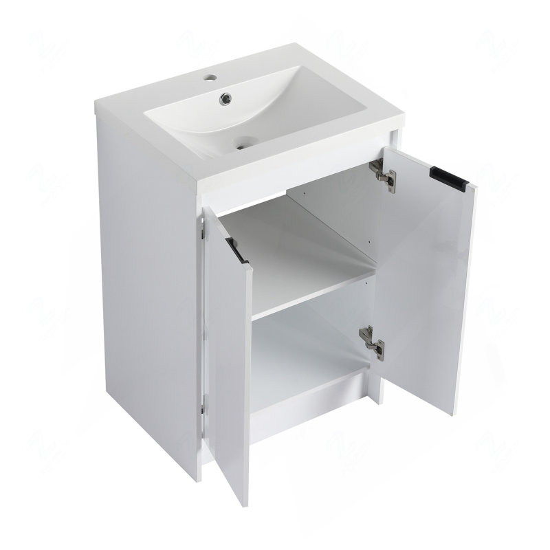 36" Freestanding Bathroom Vanity With Resin Sink, and 1-Storage Cabinet, Soft Closing Doors and Drawer, Glossy White, Plywood