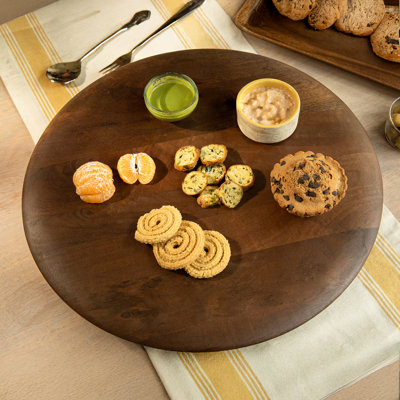 Lazy Susan Wooden Serving Tray , Contemporary Ottoman Tray for Tea, Appetizers, Desserts, and Breakfast in Bed