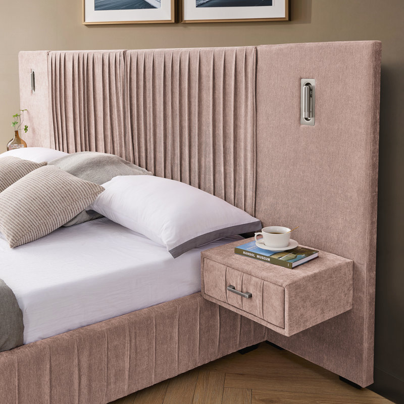 Queen Size Upholstered Bed Frame, Pink, Queen
