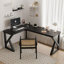 Bureau d'écriture en bois massif noir en forme de L-1767081144-1767081142