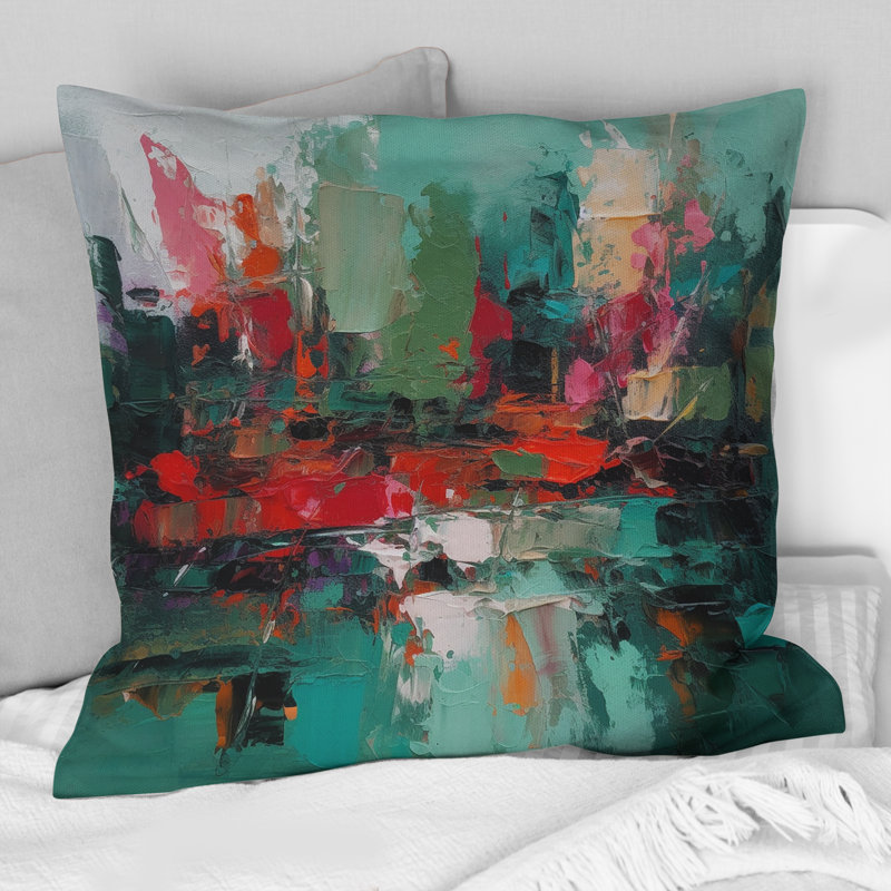 Coussin décoratif imprimé textures rouges et vertes de l'esprit II