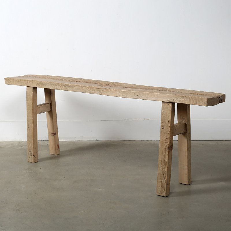 Weathered Natural Wood Console Table with Intricate Detailing, 91"