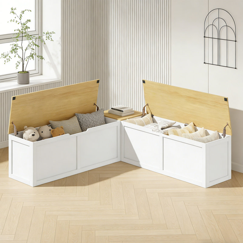 Banc de rangement en L avec compartiments relevables