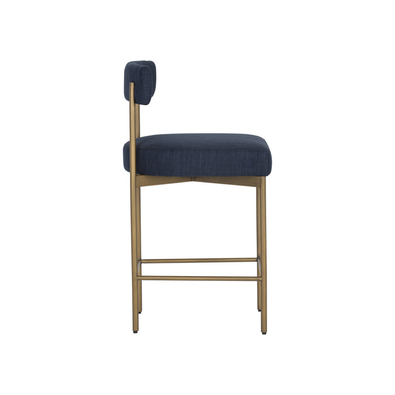 Seneca Upholstered Stool with Metal Frame, Blue