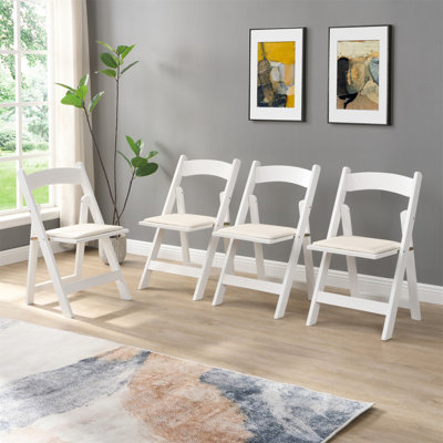 Chaise pliante rembourrée, peu encombrante, facile à transporter, 4 pièces, coussin beige / tablette blanche, salle à manger