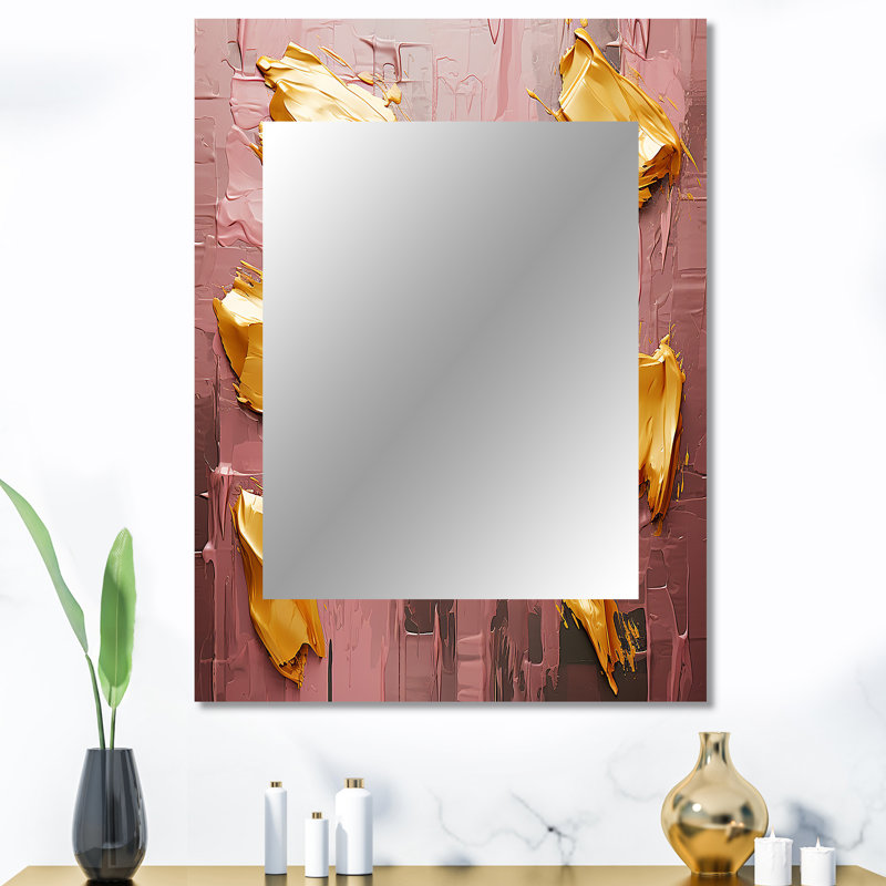Celebrating Destiny Abstract Gold And Pink III - Abstract Painting Mirror, Gold Decorative Wall Mirror, Printed Metal Art