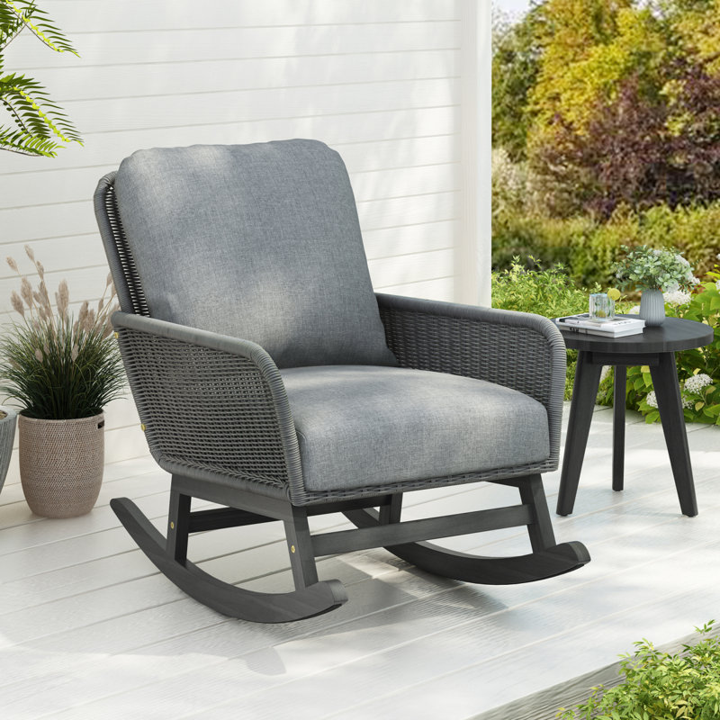 Chaise berçante contemporaine minimaliste avec coussins en polyester doux, Gris, Gris