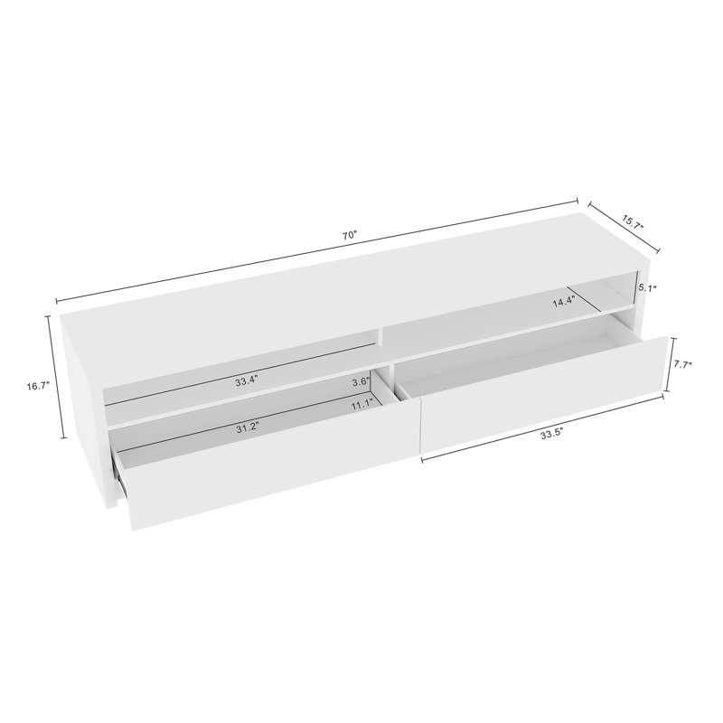 Contemporary Ketchum 70" TV Stand with Easy Snap Assembly and Full Extension Drawers, White