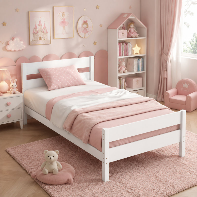 Lit plateforme simple en bois massif, White