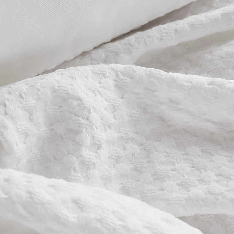 Ensemble d'édredon douillet texturé Mina Waffle Weave, Édredon simple / simple TG + 1 taie décorative s, Blanc