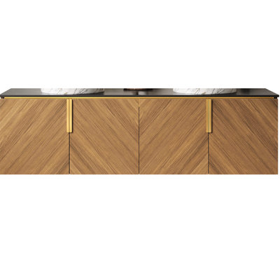 60" Bathroom Countertop With Oak Brown Diagonal Cabinet, High - Quality Plywood Manufacturing, Water , Spacious Storage, Soft Close System, Flat Pack Self Build For Grain Cabinet Design Style,