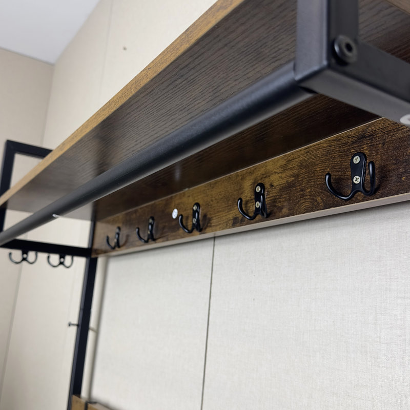 Hall Tree With 2 Movable Drawers, Shoe Storage, Shelves And Garment Racks, 5-In-1 Entryway Bench With 23 Hooks (Fixed And Movable)