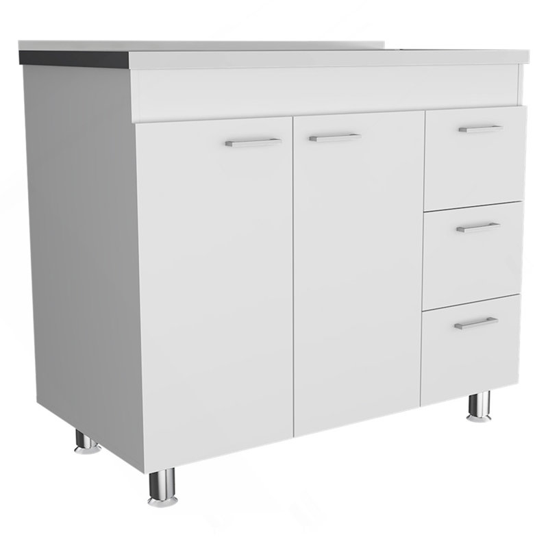 Ferretti Base Cabinet , Three Drawers, Double Door, Four Legs -White, White