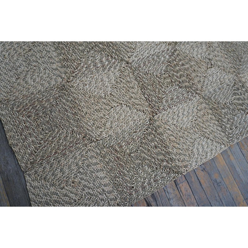 1940s Rustic Beige Antique Geometric Modern Moroccan Reed Square Woven Rug