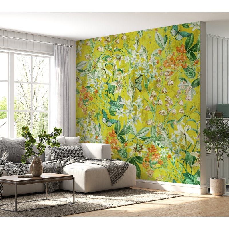 Peel & Stick Botanical Wall Mural - Spring Garden Lemon, 96" L x 120" W