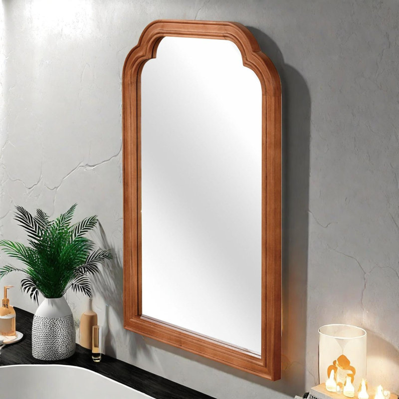 Miroir décoratif en bois massif avec coins arrondis pour la maison, Bois jaune moyen