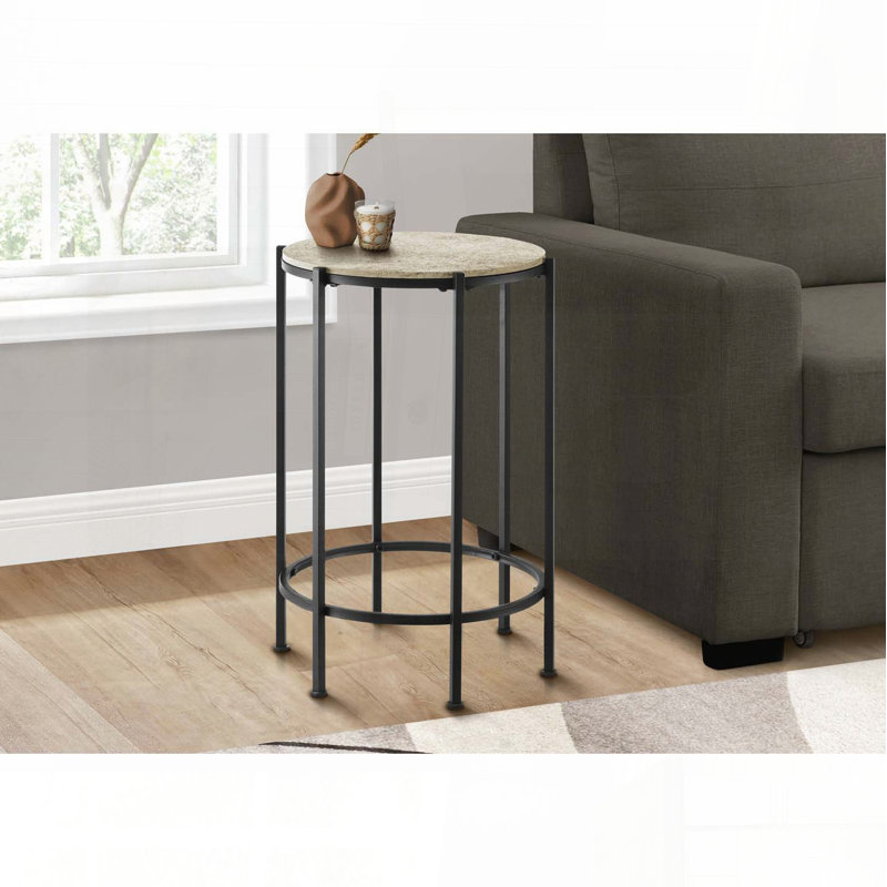 Table d'appoint ronde avec stratifié pierre crème et pieds en métal noir, Plateau crème / base noire