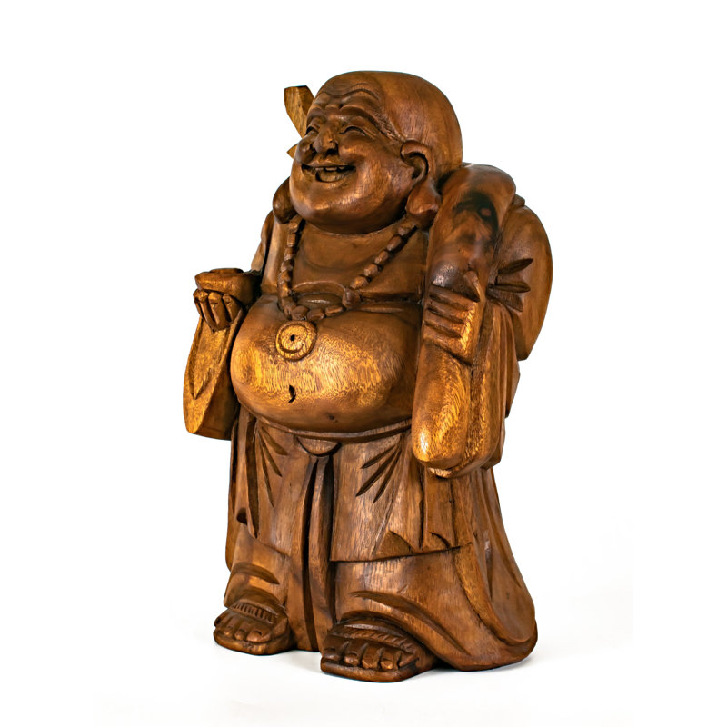 Statue de Bouddha heureux en bois Menaal, H 8 po x l 3 po x P 5 po