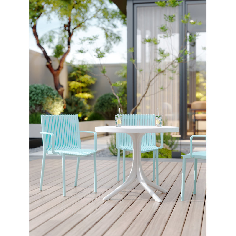 4 Piece Modern Stackable Plastic Armchairs In Blue, All-weather Pp Material, -, High Load Capacity, Assembly-, For Balcony And Garden Indoor Outdoor Spaces, 4pcs , All-weather, Ergonomic Slatted