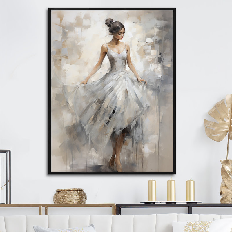 Contemporain gris, ballet, danse symphonie I, Cadre flottant noir, H 44 po x l 34 po x P 1,5 po