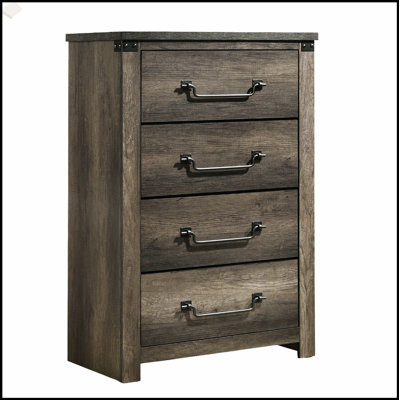 Rustic Farmhouse Chest with Antique Brass Handles, Dovetail Drawers, and Rustic Gray Finish for Timeless Elegance