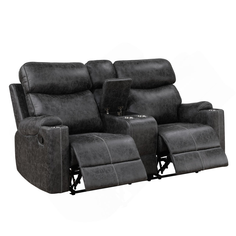 Causeuse inclinable manuelle en microfibre Hirah avec fonction porte-gobelet et port USB intégré