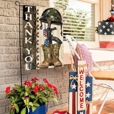Memorial Day Thank You Heroes Garden Flag 12x18 Inch Double Sided, Military Soldiers Boots Patriotic Veteran Yard Outdoor Decoration