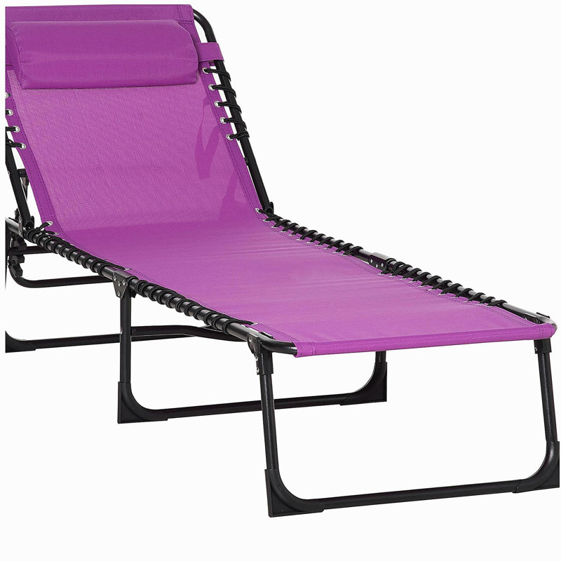 Outsunny Folding Chaise Lounge Pool Chair, Patio Sun Tanning Chair, Outdoor Lounge Chair w/ 4-Position Reclining Back, Pillow, Breathable Mesh & Bungee Seat for Beach, Yard, Patio