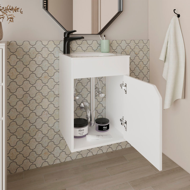Bathroom Floating Vanity with a Door, White